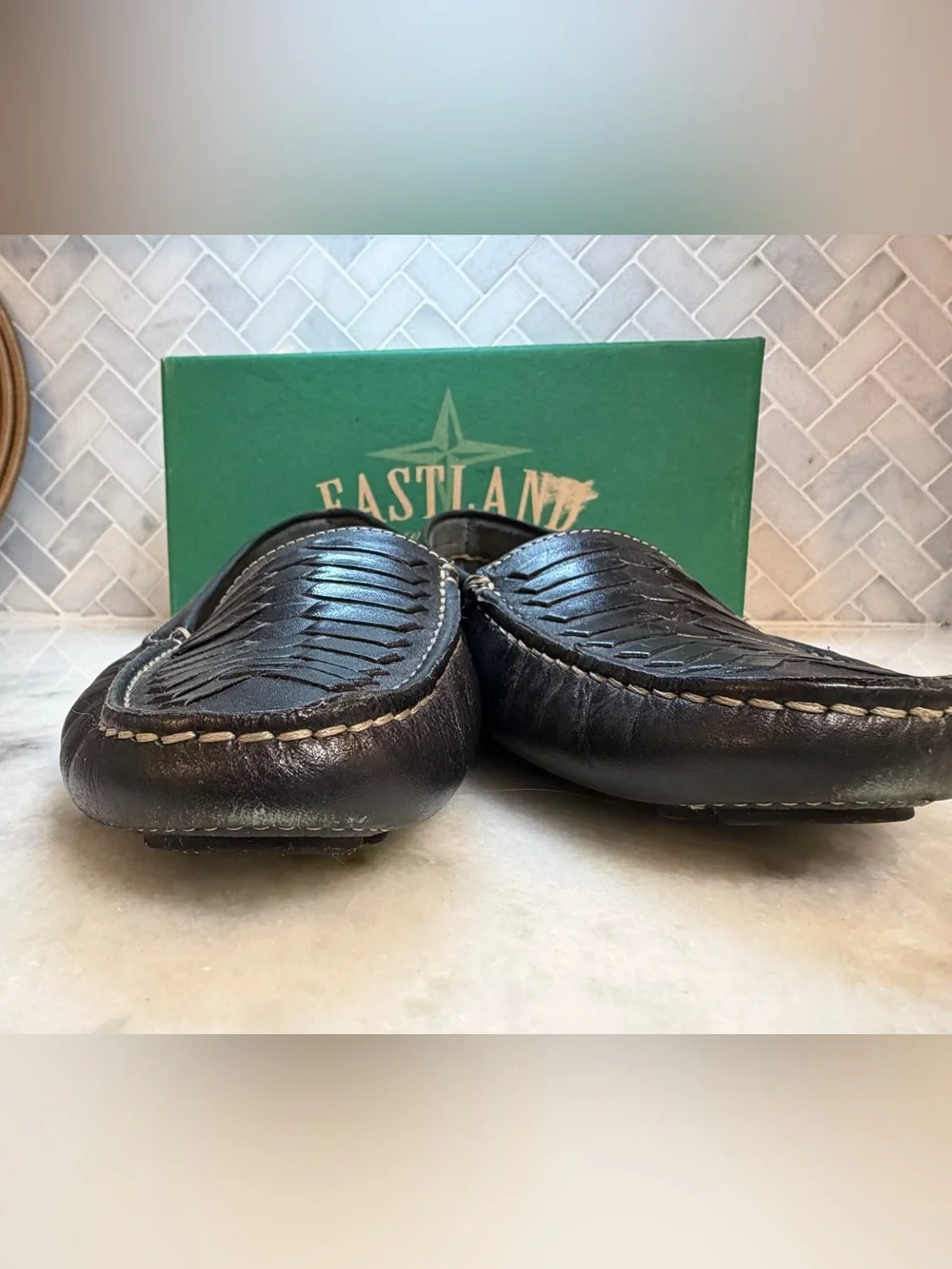 Eastland Black Woven Leather Slip-On Loafers 10M